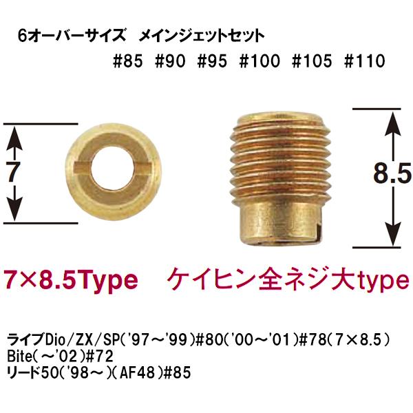 POSH Faith 715610-10 6オーバーサイズ メインジェットセット ケイヒン 全ネジ大 KEIHIN ライブDio ZX SP Bite  リード ポッシュフェイス 京浜