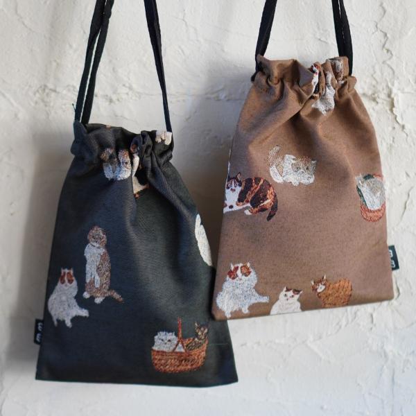 巾着袋 巾着ポーチ 松尾ミユキ CAT 猫 かわいい Drawstring bag Cats クリックポスト同梱可能