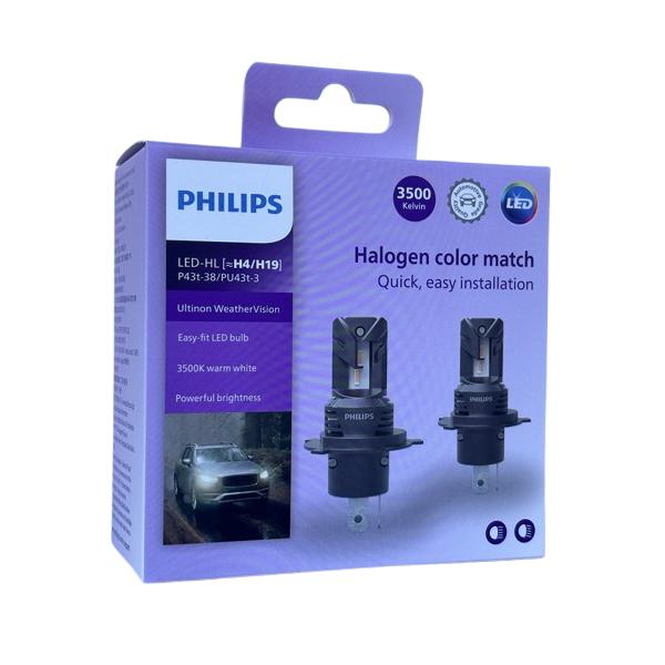 旧車の雰囲気にマッチ電球色 正規品 訳あり PHILIPS フィリップス アルティノン ウェザーヴィジョン H4ハロゲンヘッドライトバルブ交換用LED 3500K 11342U2510X2