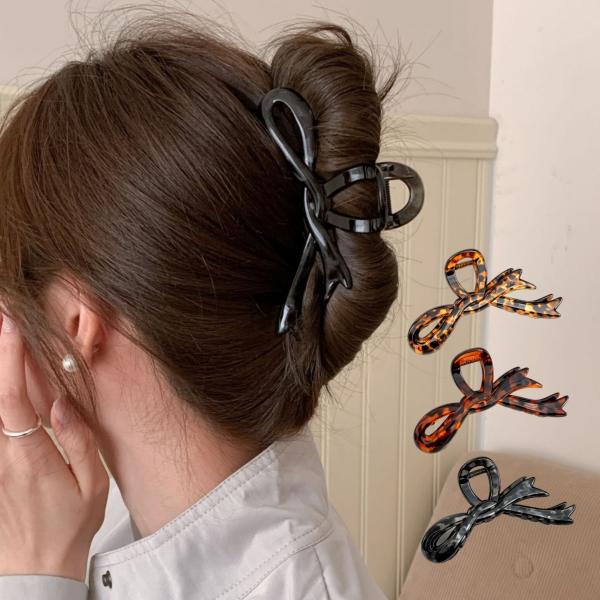 リボンモチーフ バンスクリップ ヘアクリップ 大人可愛い 韓国風 べっこう