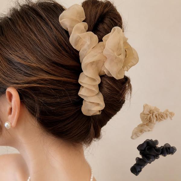 バンスクリップ ヘアアクセサリー ヘアクリップ シフォン オーガンジー くしゅくしゅ おしゃれ 髪留め