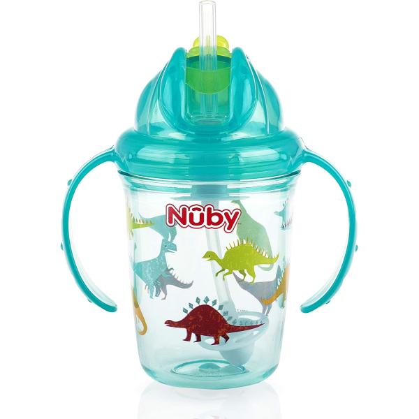 Nuby ストローマグ フリップイットカップ ダイナソー ハンドル付き ベビー キッズ 食事 240ml