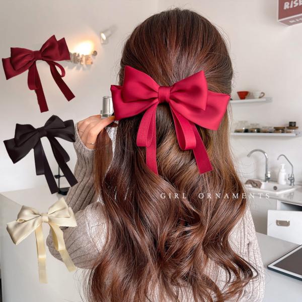 ヘアクリップ リボン ヘアアクセサリー 髪飾り ポニーテール 手軽 簡単 髪留め