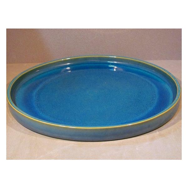 信楽焼き　水盤　大皿　花器　花入れ　インテリア雑貨サイズ　φ360ｍｍ×H38mm花の命を支える水を湛える透明で深いブルー。水盤に映り込む花の美しさ。