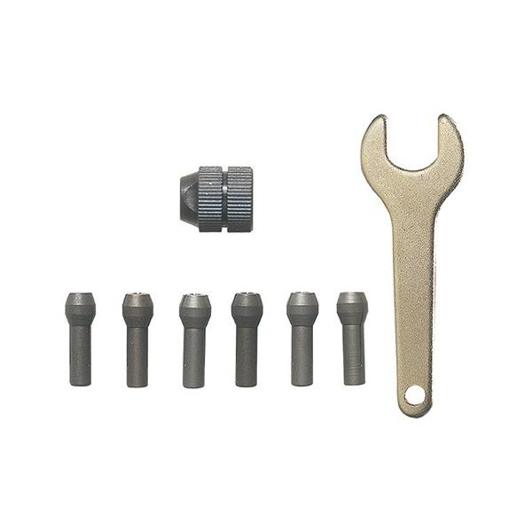 【特徴】テーブルドリルのドリルチャックを外して取り付けます。【用途】テーブルドリル用コレットチャック。【仕様】●チャック寸法：径1.0・1.5・2.0・2.35・3.0mm。【材質】●コレットチャック：鉄。●チャックカバー：鉄。