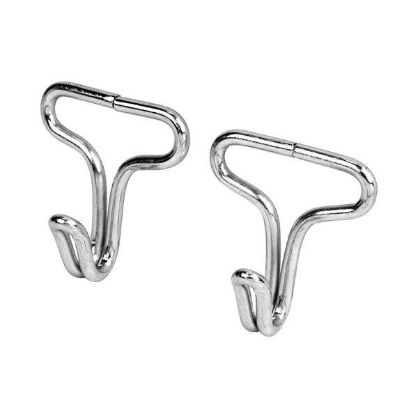 【特徴】二本線なのでフックの先で品物・ボディを傷つけにくく、小さいハトメ穴にも掛けることができます。【用途】ゴムバンド用金具。【仕様】●18mm〜20mmゴムバンド用。●2個入。【材質】●スチール。【サイズ】幅：27mm高さ：30mm奥行き...