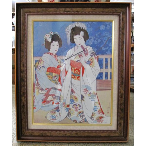 伊東深水 「春の宵」 陶磁画 有田焼 日本画