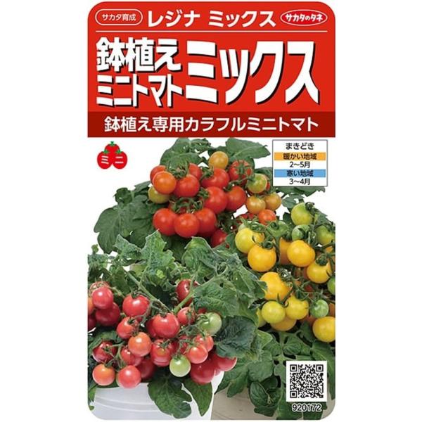 観賞・鉢栽培専用のミニトマトです。草丈は15〜20cmくらいで、支柱などの支えはいりません。かわいらしい実がたくさんつき、食べることもできます。赤、黄色、ピンクのミックスです。