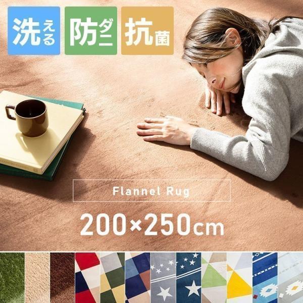 フランネルラグが快適で安らぎの空間をお届けします。裏面には滑り止めがついていますので、お子様やお年寄りのいるご家庭はもちろん、ペットを飼っているお宅でも安心。お部屋に合わせて選べる4カラー。●サイズ(約cm)：200×250●素材・表面：ポ...