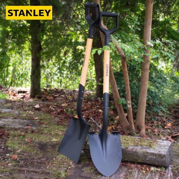 ショベル スコップ STANLEY ウッドDグリップ ロングツール (選べる2種) ラウンドショベル スクエアショベル / スタンレー 剣型 角型 木製柄 ガーデニング