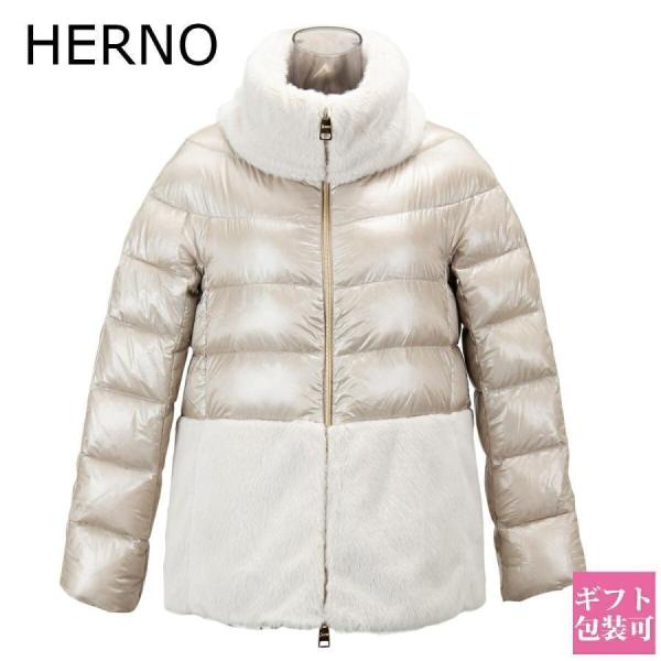 美品 HERNO ヘルノ ダウン アウター エコファー PI1123D 切替 ヘルノ ダウン レディース ショート ECO FUR DOWNJACKET エコ ファー