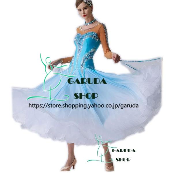 Garuda SHOP　レディース社交ダンス衣装　競技ドレス　ワルツドレス高級品　発表会用演出服パーティードレスワンピース　セミオーダー可　品番2117