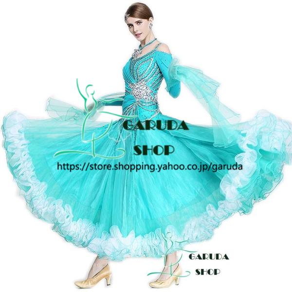 Garuda SHOP　レディース社交ダンスドレス　モダン競技ドレス　ワルツドレス高級品　発表会用パーティードレスワンピース　セミオーダー可　品番2176