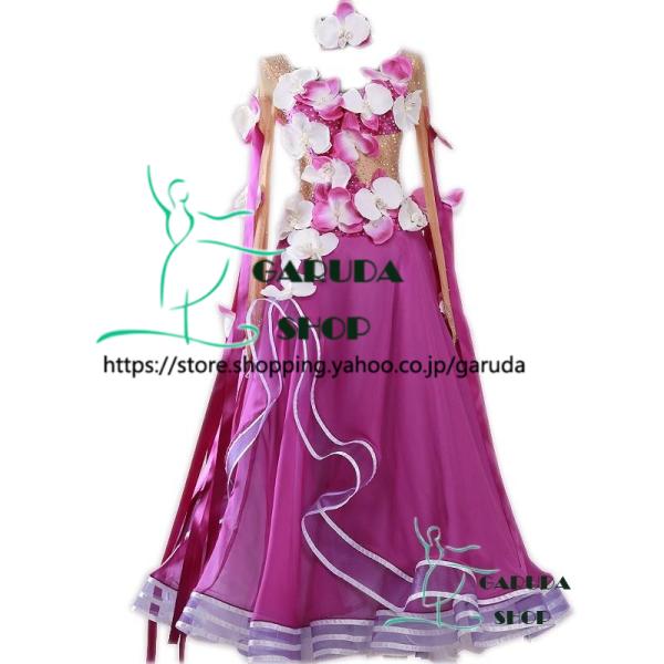 社交ダンスドレス豪華立体花モチーフ 社交ダンスドレス豪華立体花モチーフ
