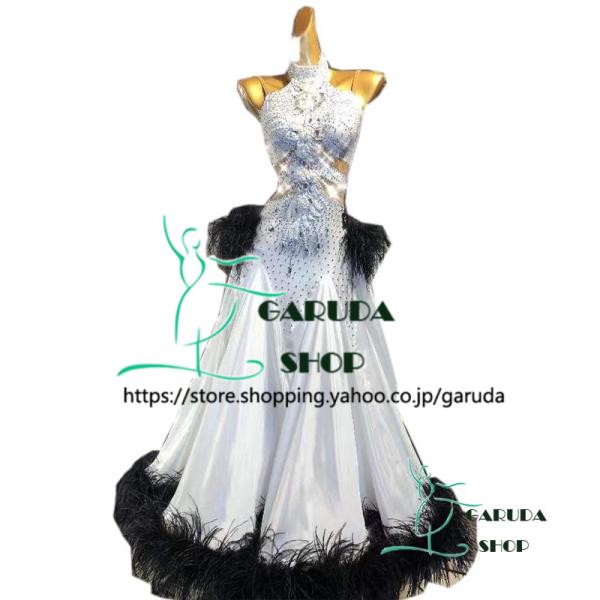 新品　社交ダンスドレス　白　Mサイズ　ワルツ Garuda SHOP レディース社交ダンスドレス モダン競技ドレス