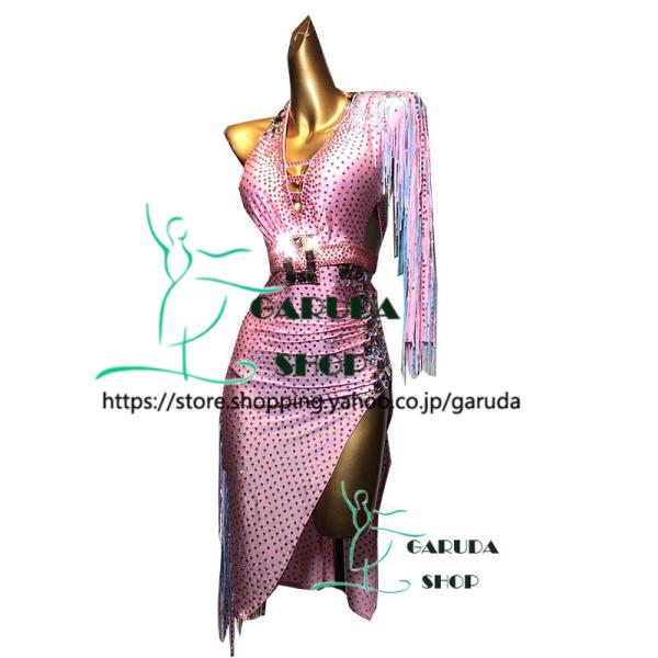 【値下】キラキラ⭐️ラテンダンスドレス　豪華ラインストーンとデカビーズ　　Lサイズ Garuda SHOP レディース社交ダンス衣装 競技ドレス ラテンドレス 高級