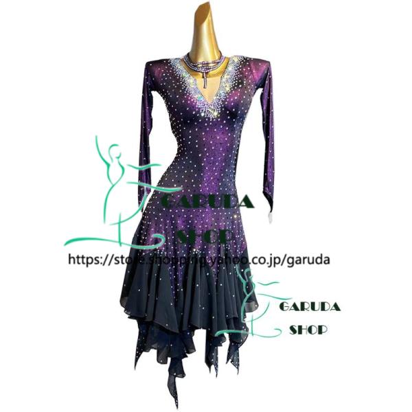 Garuda SHOP　レディース社交ダンス衣装　競技ドレス　ラテンドレス　高級品　発表会用演出服パーティードレス　サイズ調整可　品番5964
