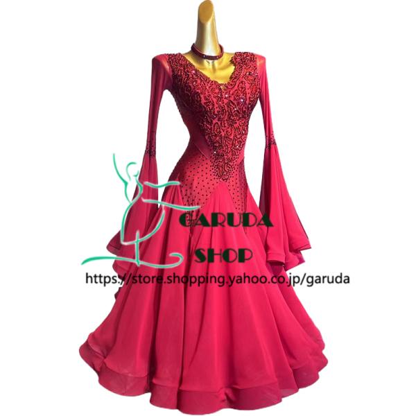 Garuda SHOP　レディース社交ダンス衣装　競技ドレス　ワルツドレス高級品　発表会用演出服パーティードレスワンピース　セミオーダー可　品番6900