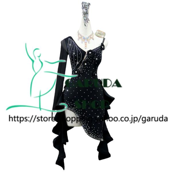 Garuda SHOP　レディース社交ダンス衣装　サイズ調整対応　ラテン練習競技試合レッスンウエア　ワンピース　 ラテンドレス　スタンダードドレス　品番7273
