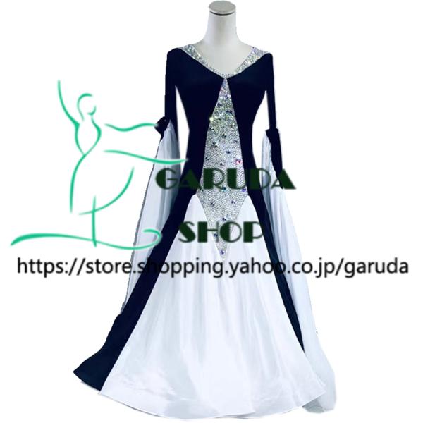Garuda SHOP　レディース社交ダンス衣装　競技ドレス　モダンドレス高級ドレス　発表会用演出服パーティードレスワンピース　セミオーダー可　2色　品番7503