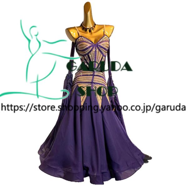 Garuda SHOP　レディース社交ダンス衣装　競技ドレス　モダンドレス高級ドレス　発表会用演出服　 高級服　セミオーダー可　スタンダードドレス　品番8342