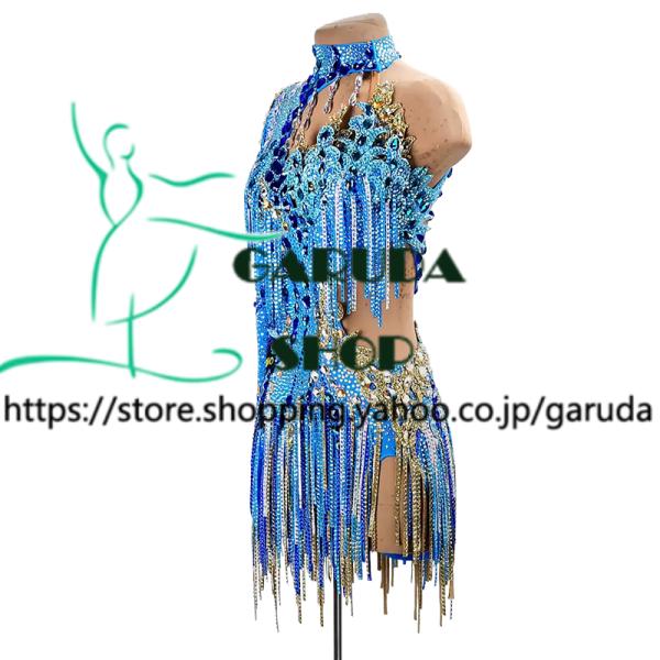 【中古/2回使用】エメラルドグリーン系サテンのラテンドレス/M-L付近 Amazon | 銀糸装飾レース重ね＆薔薇コサージュ付き光沢サテン