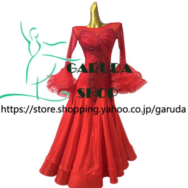 Garuda SHOP　レディース社交ダンス衣装　競技ドレス　モダンドレス高級ドレス　発表会用演出服　 高級服　セミオーダー可　スタンダードドレス　品番9096