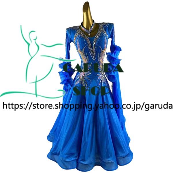Garuda SHOP　レディース社交ダンス衣装　競技ドレス　モダンドレス高級ドレス　発表会用演出服　 高級服　セミオーダー可　スタンダードドレス　品番9097