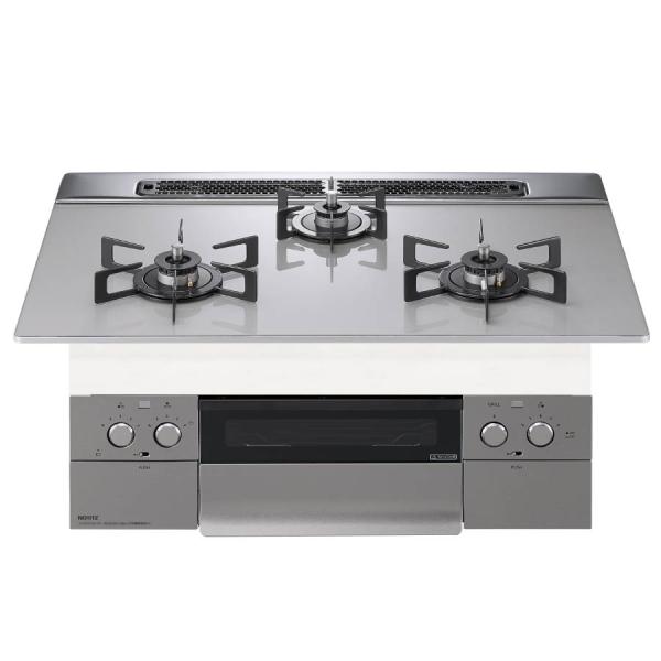 ビルトインガスコンロ プロパンガス ノーリツ 3口 ネスト N3WU6PWAP2STE-LP ムーンシルバー 幅75cm gaskigu_n3wu6pwap2ste