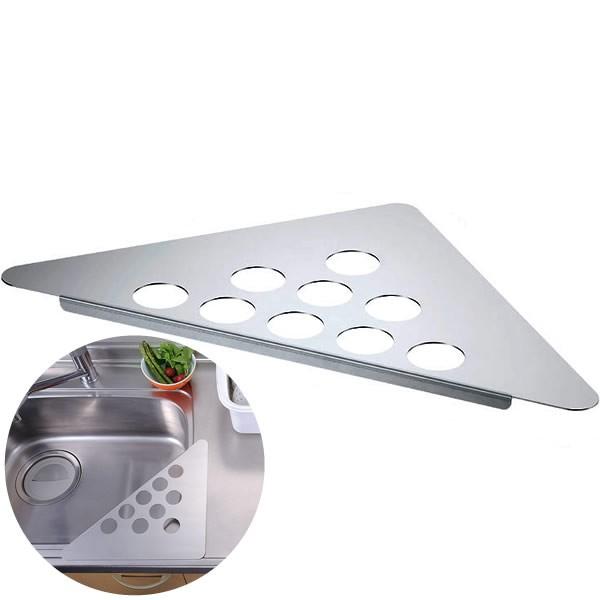 シンクのコーナーを有効活用。食器などの水切りはもちろん、調理スペースの延長としても使えて便利！この「穴」がミソ。ペットボトルを逆さにふせて水切りができます。堅牢でさびにくい18-8ステンレス製。とてもしっかりした作りで安定して使用していただ...