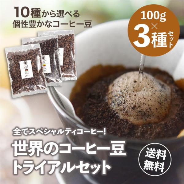 選べるトライアル コーヒー豆 セット 300g 100g×3種 10種から選べる 自家焙煎 スペシャリティコーヒー 送料無料 ポスト便  コーヒー豆 珈琲豆 お試し