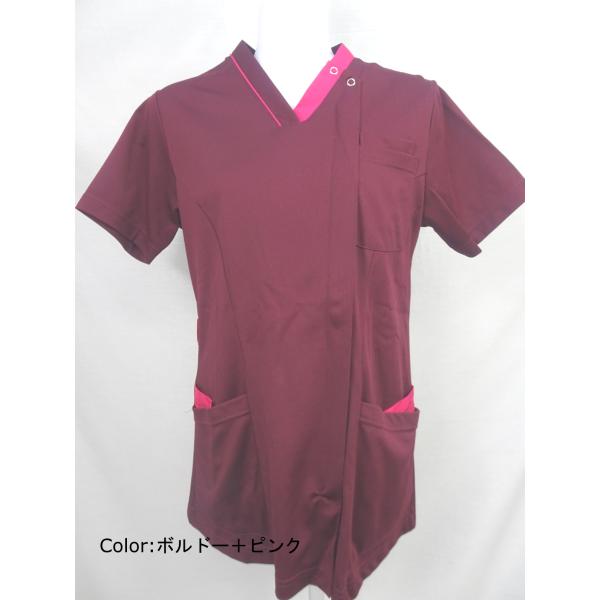 ●メーカー：ナガイレーベン●商品名：女子スクラブ【中古】●カラー：ボルドー+ピンク●サイズ：・ S(着丈:65 バスト:90 肩幅:37 袖丈:19.5)・M(着丈:67 バスト:94 肩幅:38 袖丈:20.5)・ L(着丈:69 バスト...