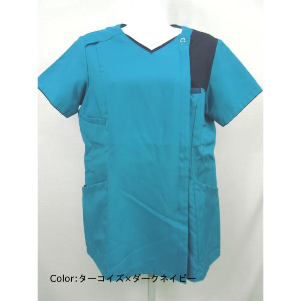 ●メーカー：FOLK●品番：7057SC-11●商品名：レディスジップスクラブ【中古】●カラー：ターコイズ×ダークネイビー●サイズ : ・S(着丈:65 バスト:94 肩幅:39 袖丈:18)・M(着丈:67 バスト:98 肩巾:40 袖丈...