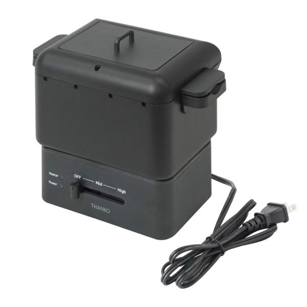 【商品の特徴】卓上で揚げたてを楽しめるコンパクトフライヤー串揚げに便利な4つのソケット付き油跳ね防止＆油切りスペース一体型の特殊形状フタ温度調整は約50℃〜200℃まで無段階で可能鍋はフッ素加工で丸洗い可能、後片付けも簡単本体と電源コードは...