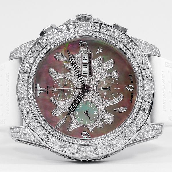TIRET NEWYORK ティレット ニューヨーク オートマティック クロノグラフ 100 ブラック スプラッシュ オールダイヤ 新品 純正ラバーベルト&純正バックル TIRET NEWYORK ティレット ニューヨーク オートマティック クロノグラフ 100 ブラック スプラッシュ オールダイヤ 新品 純正ラバーベルト&純正バックル