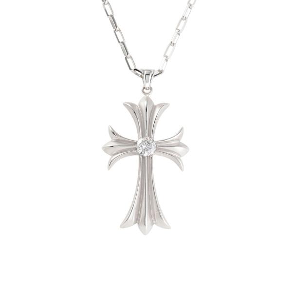 【美品】ホワイトゴールド（K18）　ダイヤモンドクロスネックレス K18ホワイトゴールド ダイヤモンド クロス ネックレス : ジェム