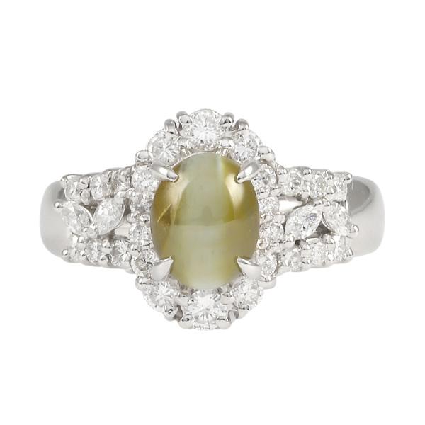 PT900 クリソベリルキャッツアイ ダイヤモンド リング : ジェム