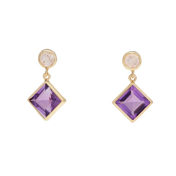 【新品未使用】K18 天然アメジスト　ローズクォーツ　ピアス K18イエローゴールド アメシスト ローズクォーツ ピアス : ジェム