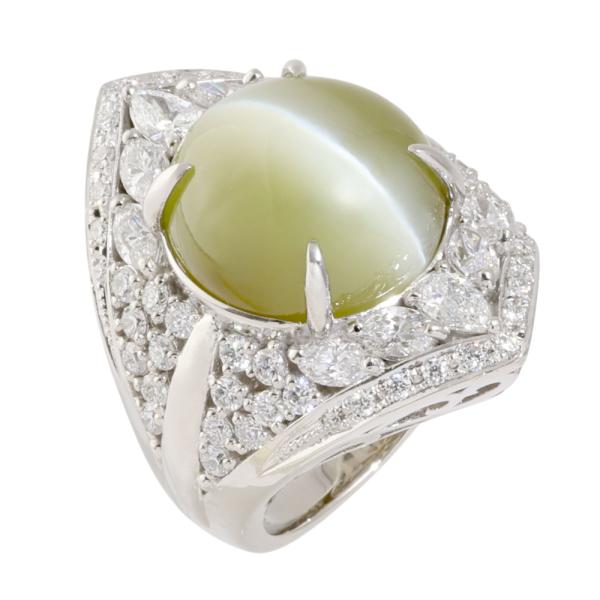 PT900 クリソベリルキャッツアイ ダイヤモンド リング : ジェム