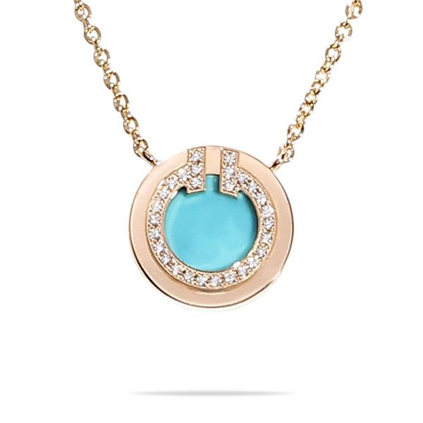 【本物】美品ティファニーTダイヤモンド&ターコイズ　T TWOサークルネックレス TIFFANY&Co.（ティファニー） T ダイヤモンド ＆ ターコイズ サークル