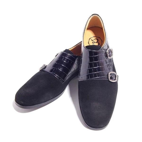 BERGMMO 革靴　made in italy BajoLugo ダブル モンクストラップ クロコ 型押し レザー