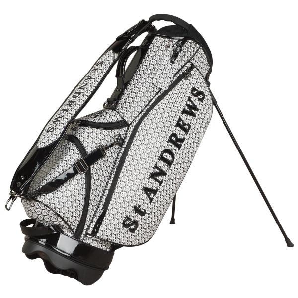 St. ANDREWS ロゴ デザイン スタンド式 キャディバッグ 白 黒 St. ANDREWS ロゴ デザイン スタンド式 キャディバッグ 白 黒