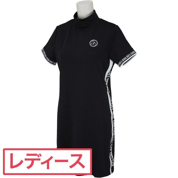 デルソルゴルフ　サイドLOGOライン◆モックネックワンピース　ブラック　半袖 デルソルゴルフ DELSOL GOLF サイドライン ワンピース レディス