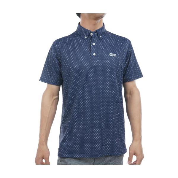 80s dunhill Golf ダイヤモンドパターン 総柄 ポロシャツ L ストレッチ SUNSCREEN ワッペン総柄プリント半袖ポロシャツ(半袖シャツ