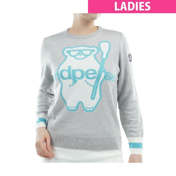 アンパスィ ニットセーター 長袖 LL グレー 総柄　大きいサイズ　ワッペン and per se（アンパスィ） クレアニットクルーネックセーター レディス