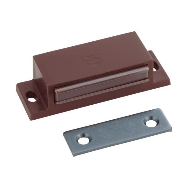 納期について：取寄品3〜5営業日目発送予定★欠品時除くメーカー名：トラスコ中山(株)【 特長 】・長い吸着面があり、観音開きの扉にも最適です。【 仕様 】品名:TRUSCO マグネットキャッチ(横型) 樹脂製 L60mm 茶品番:TSM-8...