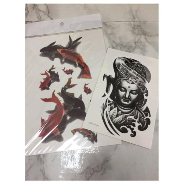 【TO33】彫ったみたいにリアルな 3D タトゥーシール TATOO 鯉 金魚