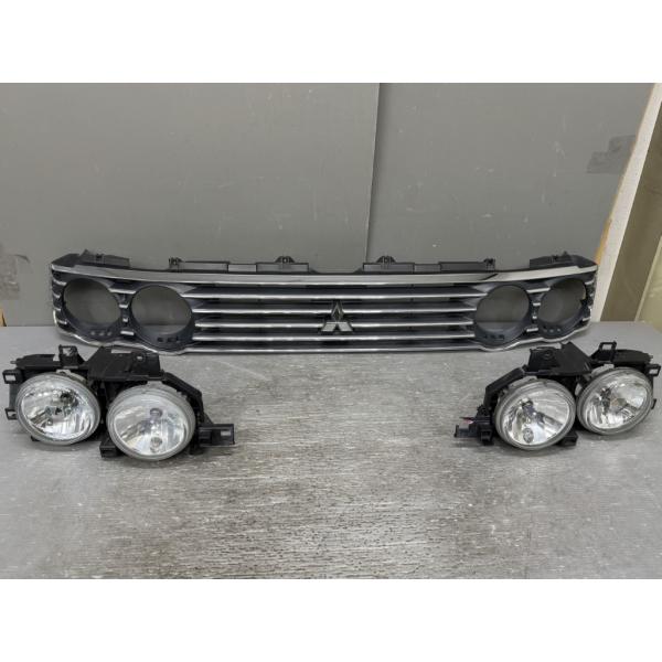 三菱 パジェロミニ リンクス ターボ 5MT 4WD 前期 (H58A) 純正 フロントグリル ヘッドライト 左右 ハロゲン 丸目 ヘッドランプ p059726