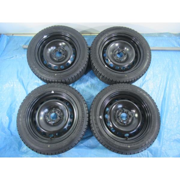 185/55R15 スタッドレスタイヤ DUNLOP 鉄ホイール 15インチ 6J 4H/98 ET35 中古4本 フィアット 500 500C 500S プン