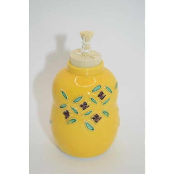 茶道具　交趾焼　黄交趾　神獣花草文　振出　茶巾筒　2点　V　9518 茶道具 交趾焼 黄交趾 神獣花草文 振出 茶巾筒 2点 V 9518